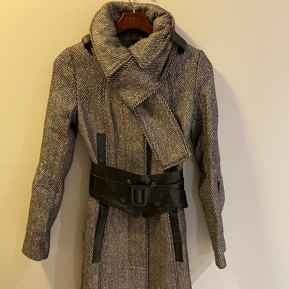 Mackage XS herring bone wool & leather winter coat